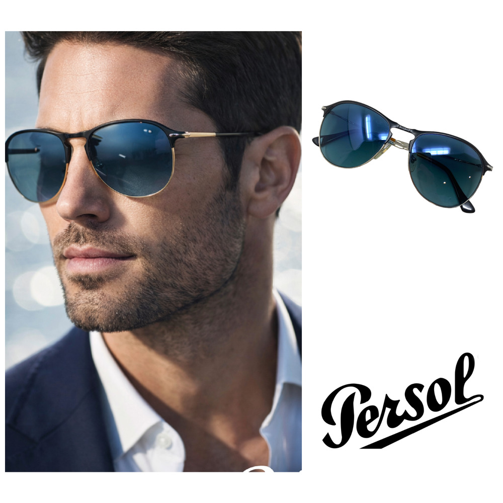 Persol Polarized Sunglasses Blue Lens 56-18 7649-S 1070/58 Made in Italy Classic